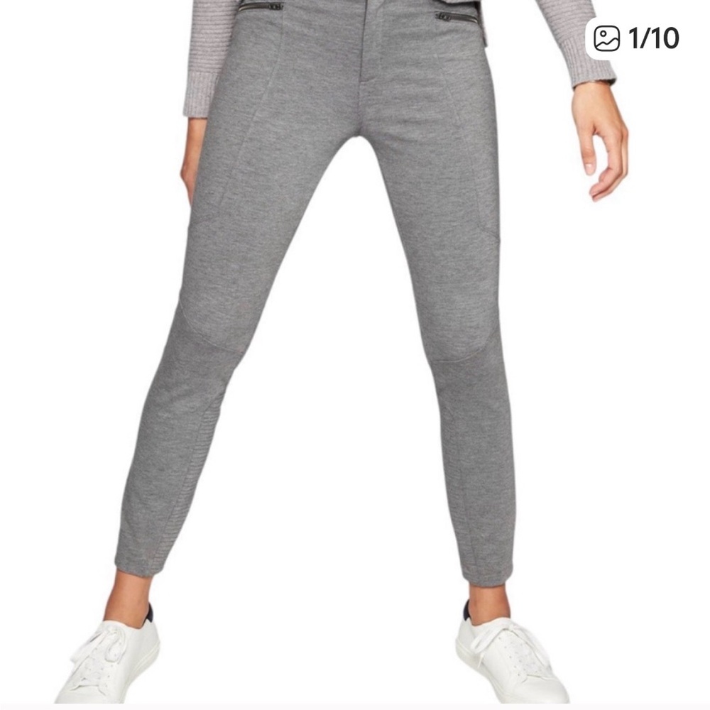 ATHLETA Heather Gray Ponte Moto Mid Rise Button Pants Business Leggings Size 10